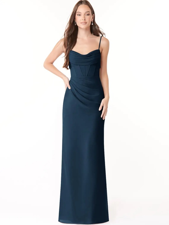 Azazie Dresses & Skirts - Azazie Mai Dark Navy Pleated Chiffon Dress